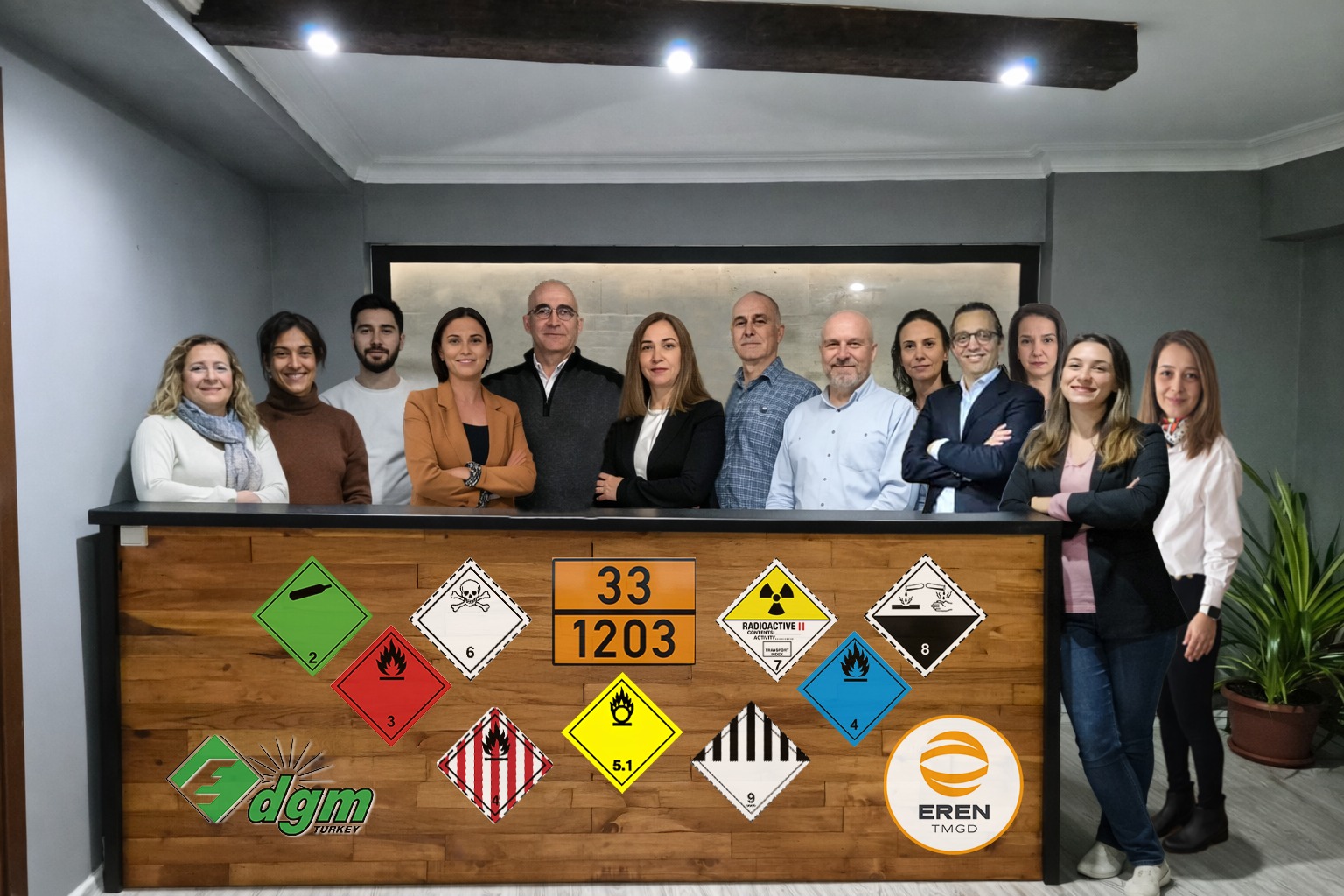 DGM Turkey Ekibi — DGM-Turkey ve EREN TMGD amblemleri ile 9 ADR tehlike sınıfı piktogramı